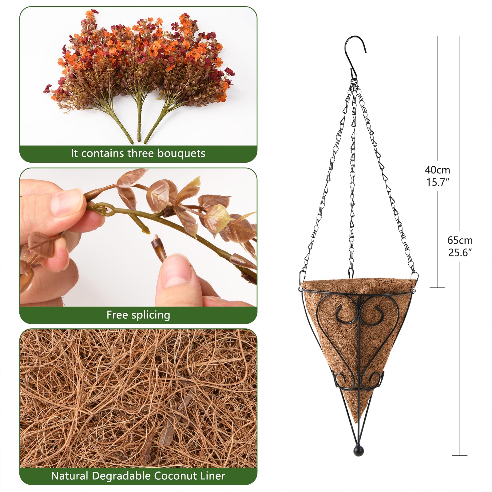 Homsunny coconut liner and metal chain showing sturdy outdoor construction