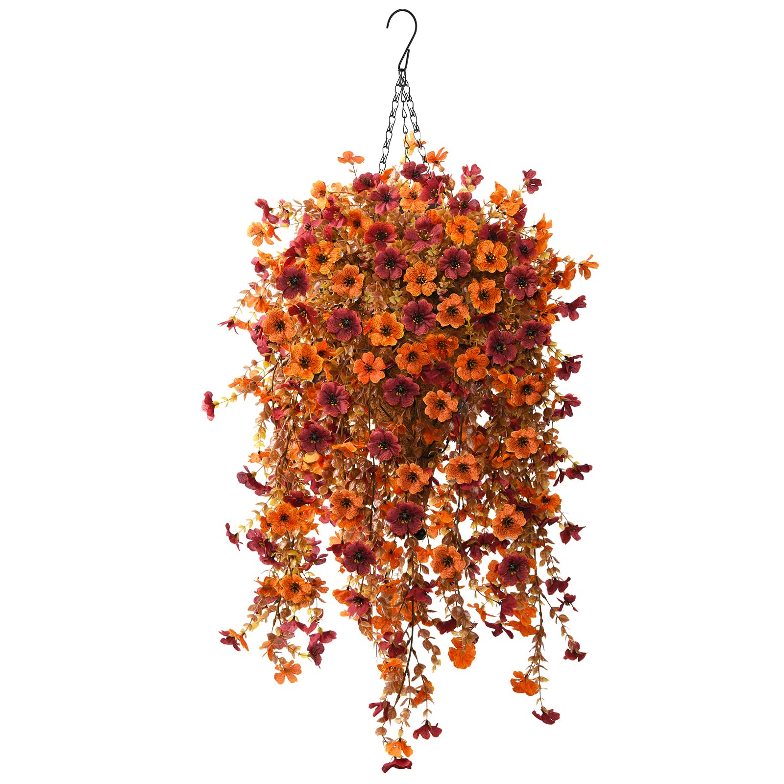 Homsunny front view of hanging basket showing full autumn display and curb appeal