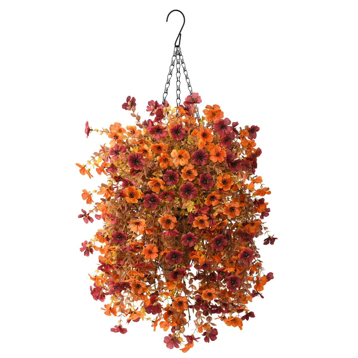 Homsunny front view hanging basket showing vibrant fall curb appeal