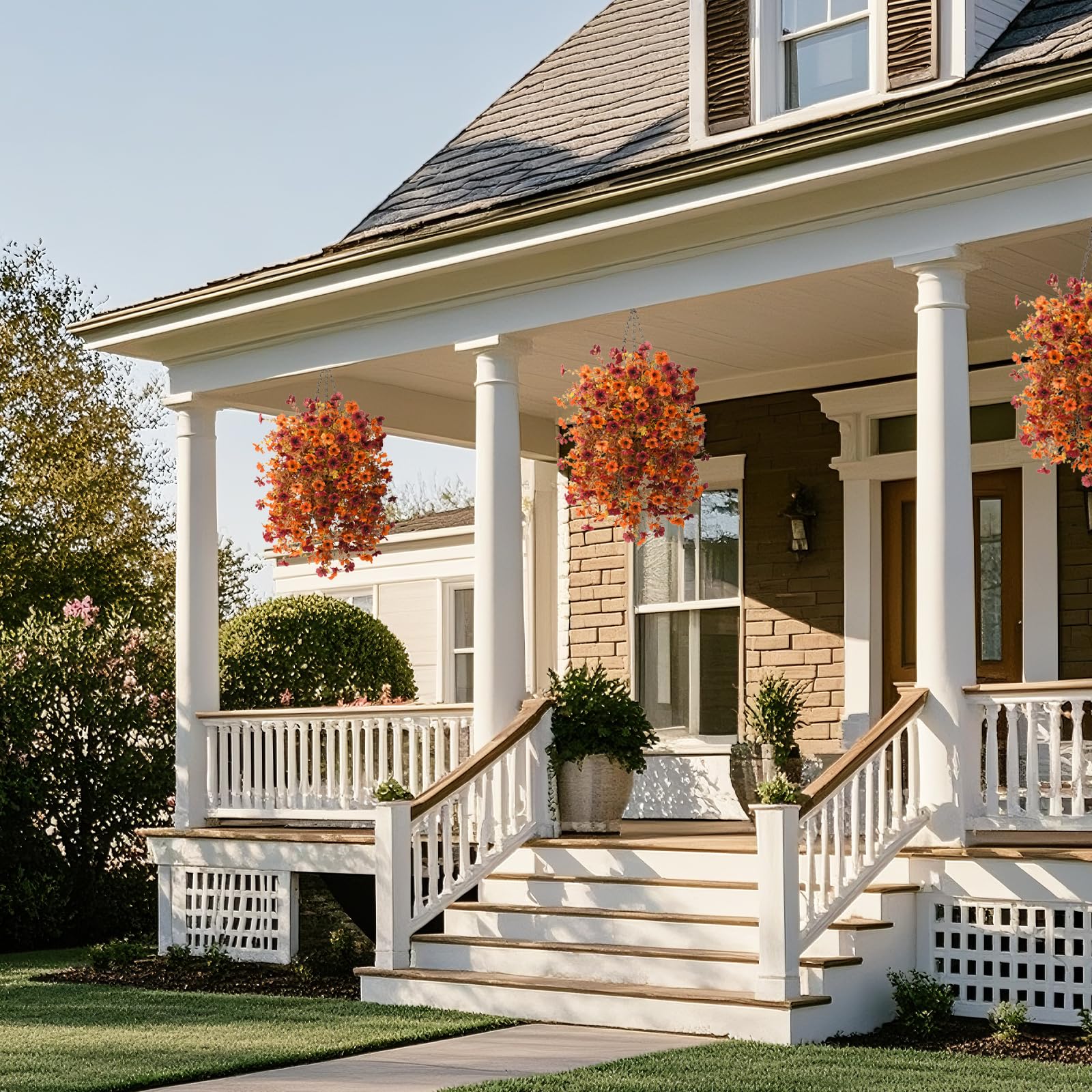 Homsunny porch display with basket adding durable seasonal charm