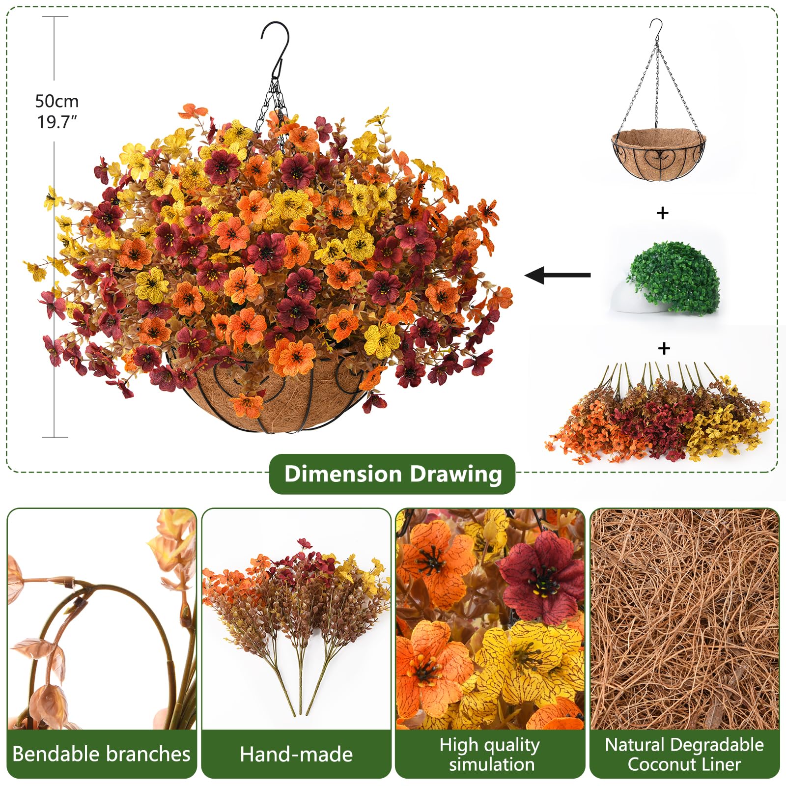 Homsunny hanging basket shown next to a hand for size and scale reference