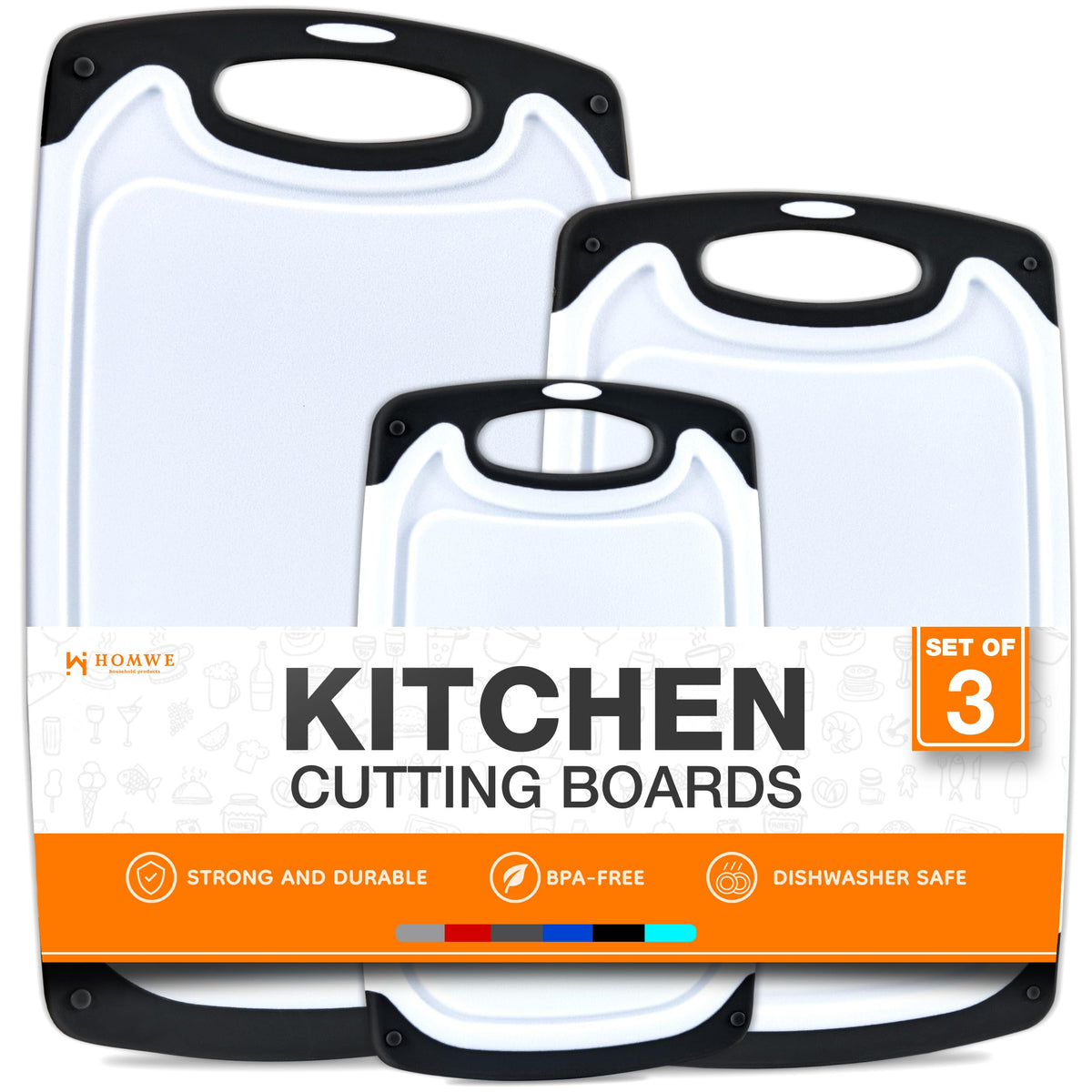 HOMWE front view of three-board set showing sizes and organized storage benefit