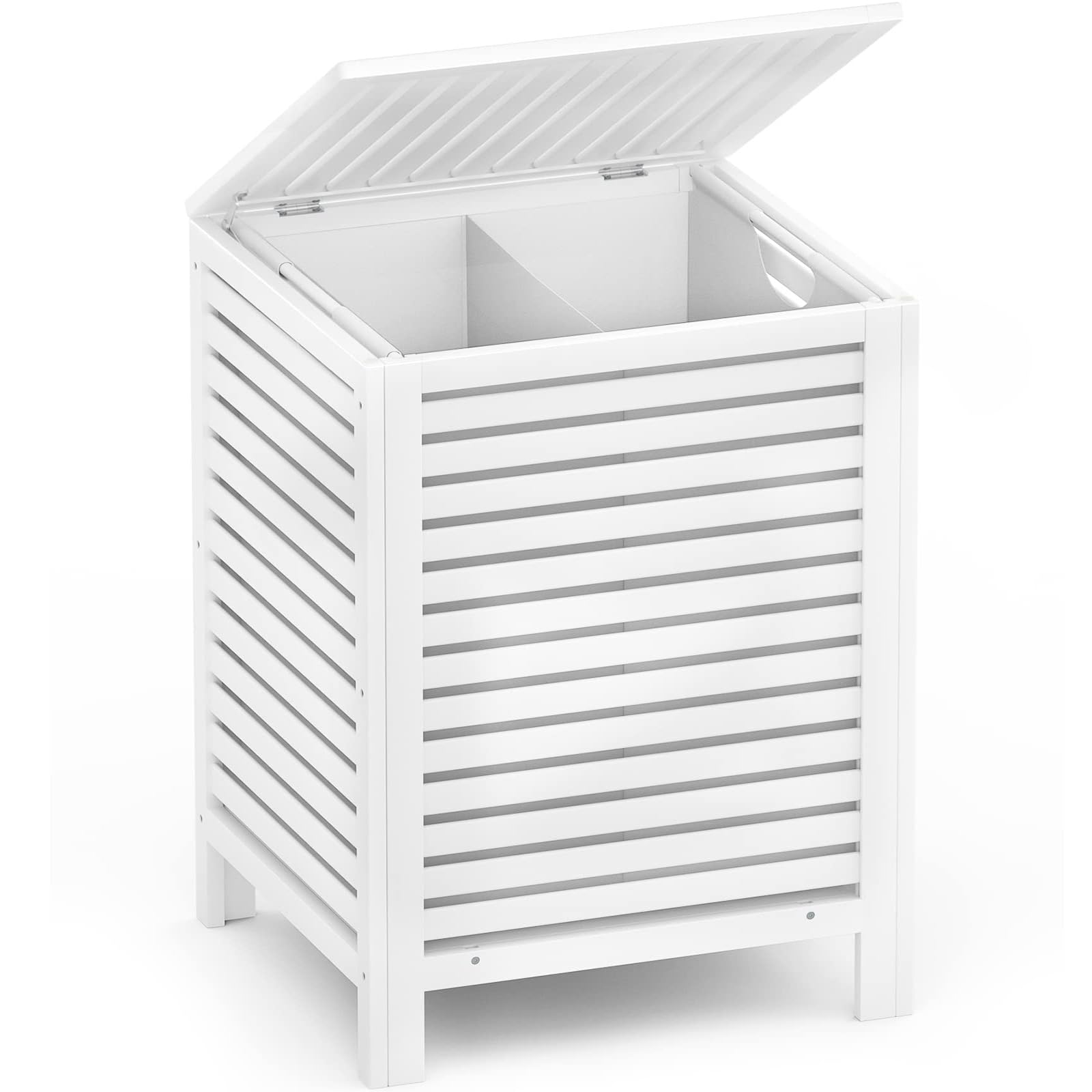 Homykic bamboo hamper front view showing clean storage benefit