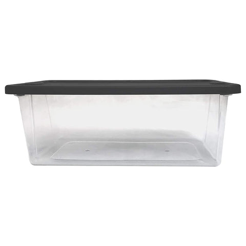 HOMZ closet shelf with bins showing neat bedroom organization benefit
