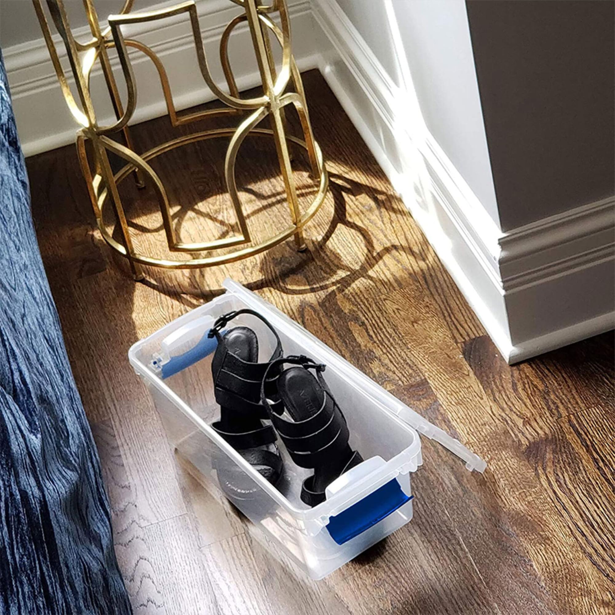 HOMZ lifestyle closet arrangement showing neat, labeled storage and easy retrieval