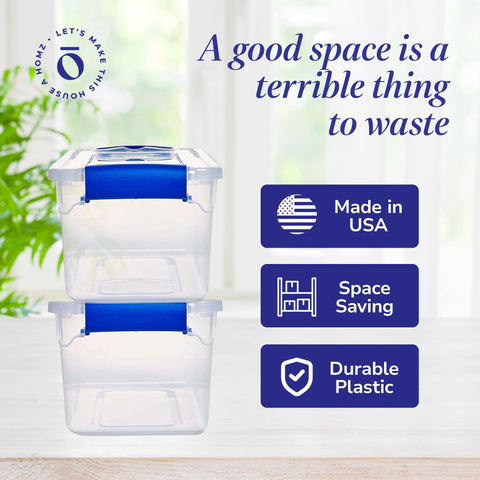 HOMZ clear bin filled with supplies showing visibility and quick content access