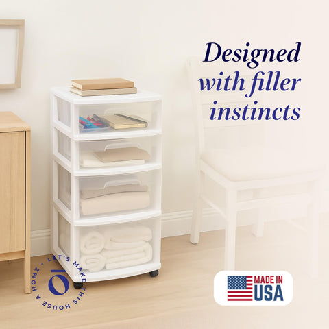HOMZ drawer open displaying smooth glide and organized storage benefit