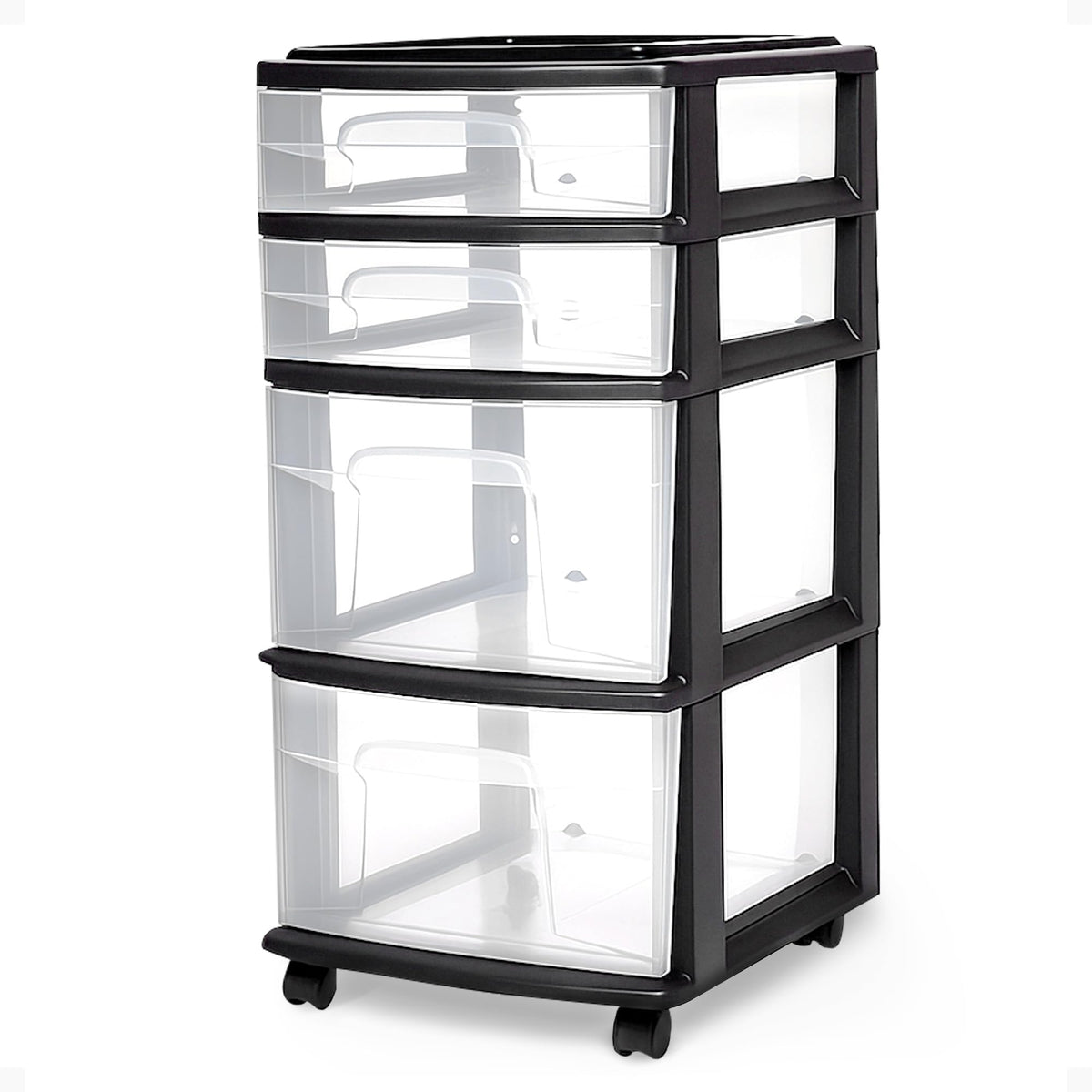 HOMZ front view showing clear drawers and black frame for organized storage