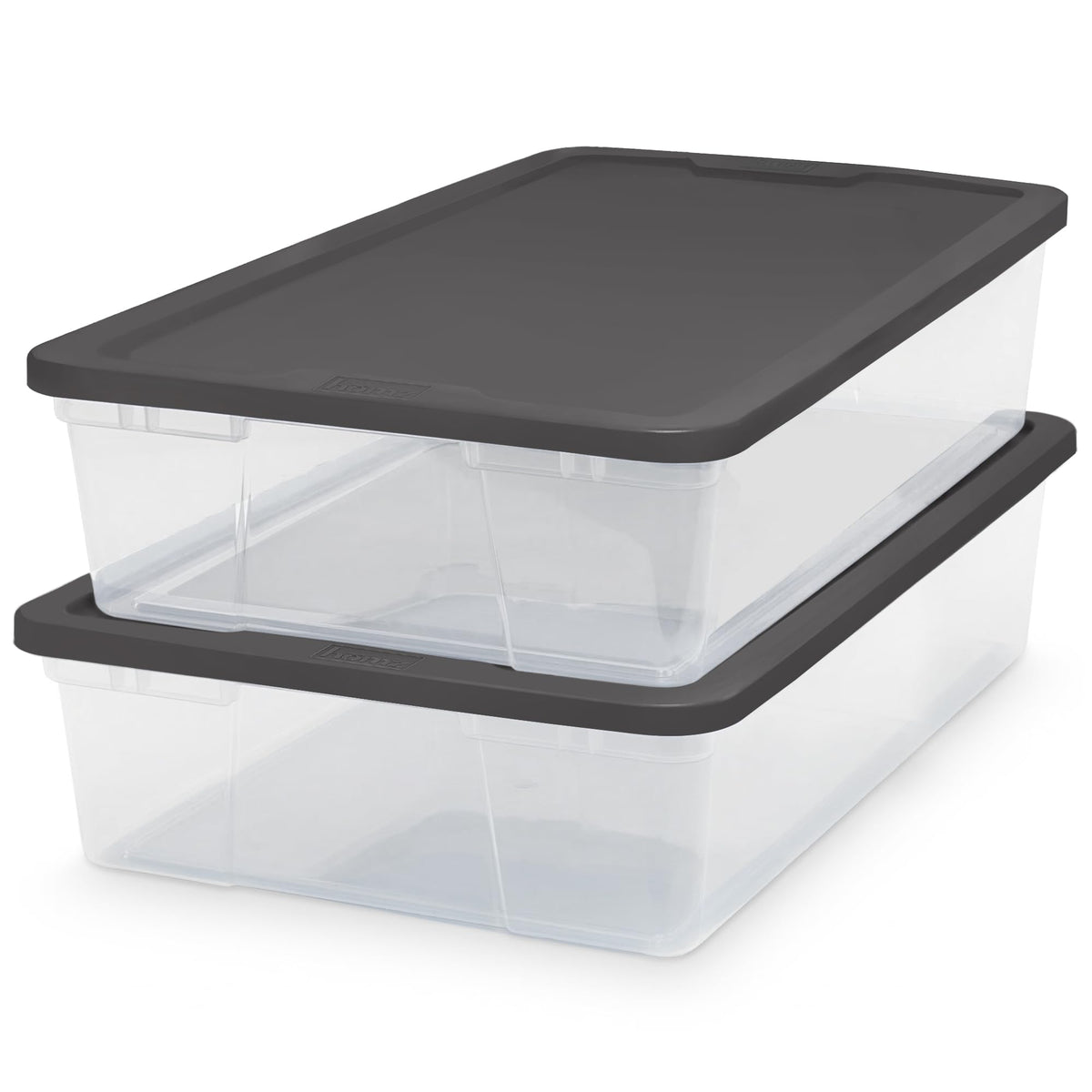 HOMZ two-pack front view showing clear bins and snaplock lids for visible organization