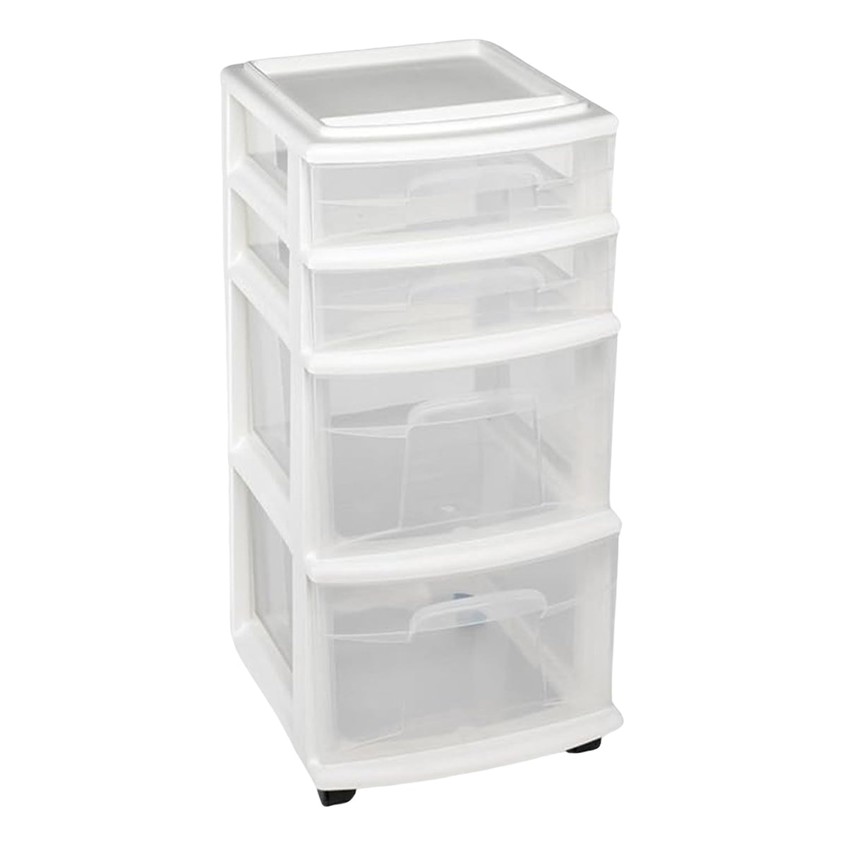 HOMZ front view showing four clear drawers for easy visibility and access
