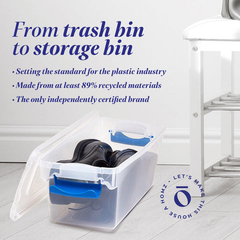 HOMZ recycled materials label on bin highlighting sustainable 90% recycled plastic