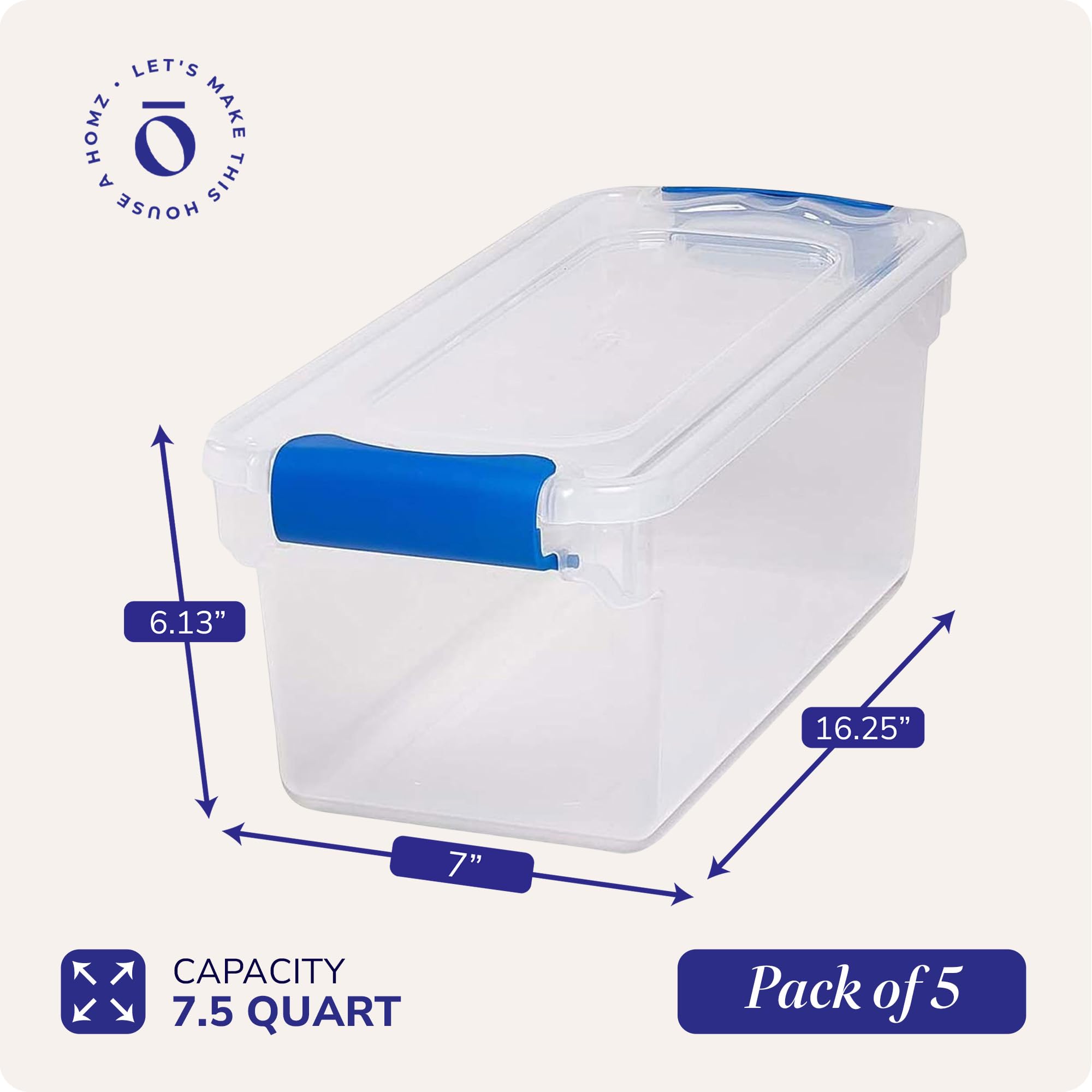 HOMZ side profile of stacked bins illustrating stable stacking and space saving