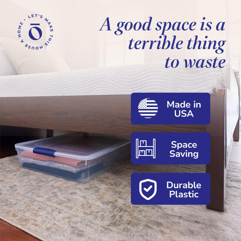 HOMZ bin sliding under bed to show slim design and space-saving benefit