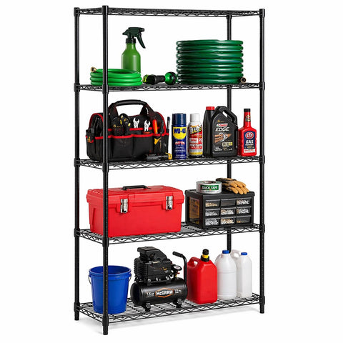 Honey-Can-Do front view showing five tiers and durable black finish benefit: robust storage