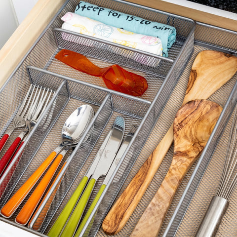 Honey-Can-Do top-down view showing seven compartments that separate flatware neatly