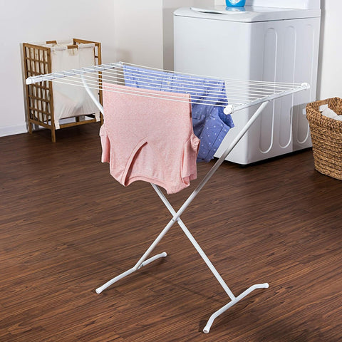 Honey-Can-Do folded rack stored upright demonstrating compact space-saving