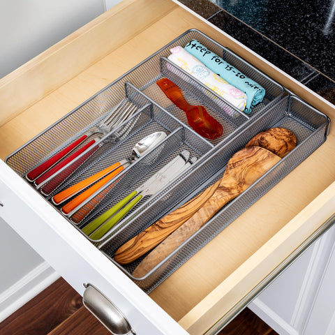 Honey-Can-Do organizer expanded demonstrating adjustable width for various drawers