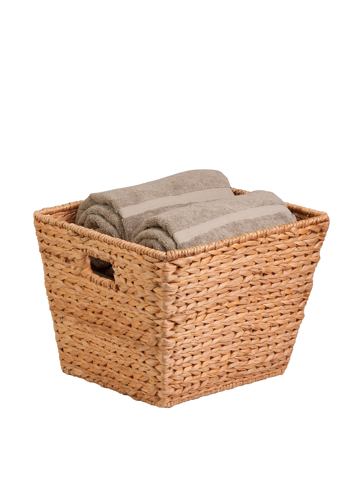 Honey-Can-Do front view showing tall basket and handles, organizes blankets