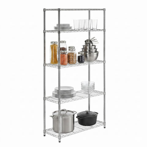 Honey-Can-Do front view chrome shelving showing five sturdy tiers and polished finish for organized storage