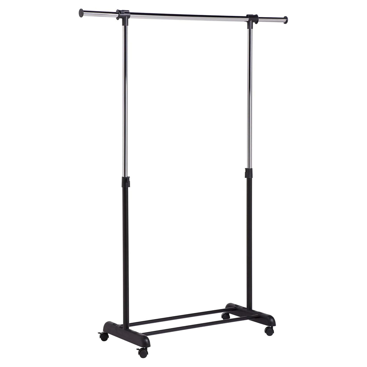 Honey-Can-Do front view showing full chrome garment rack and organized clothing benefit