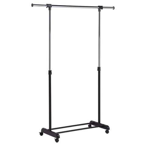 Honey-Can-Do front view showing full chrome garment rack and organized clothing benefit