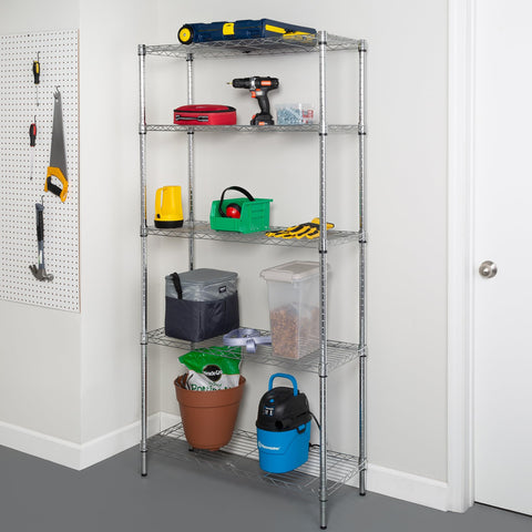 Honey-Can-Do shelving in garage loaded with bins for efficient tool and gear storage