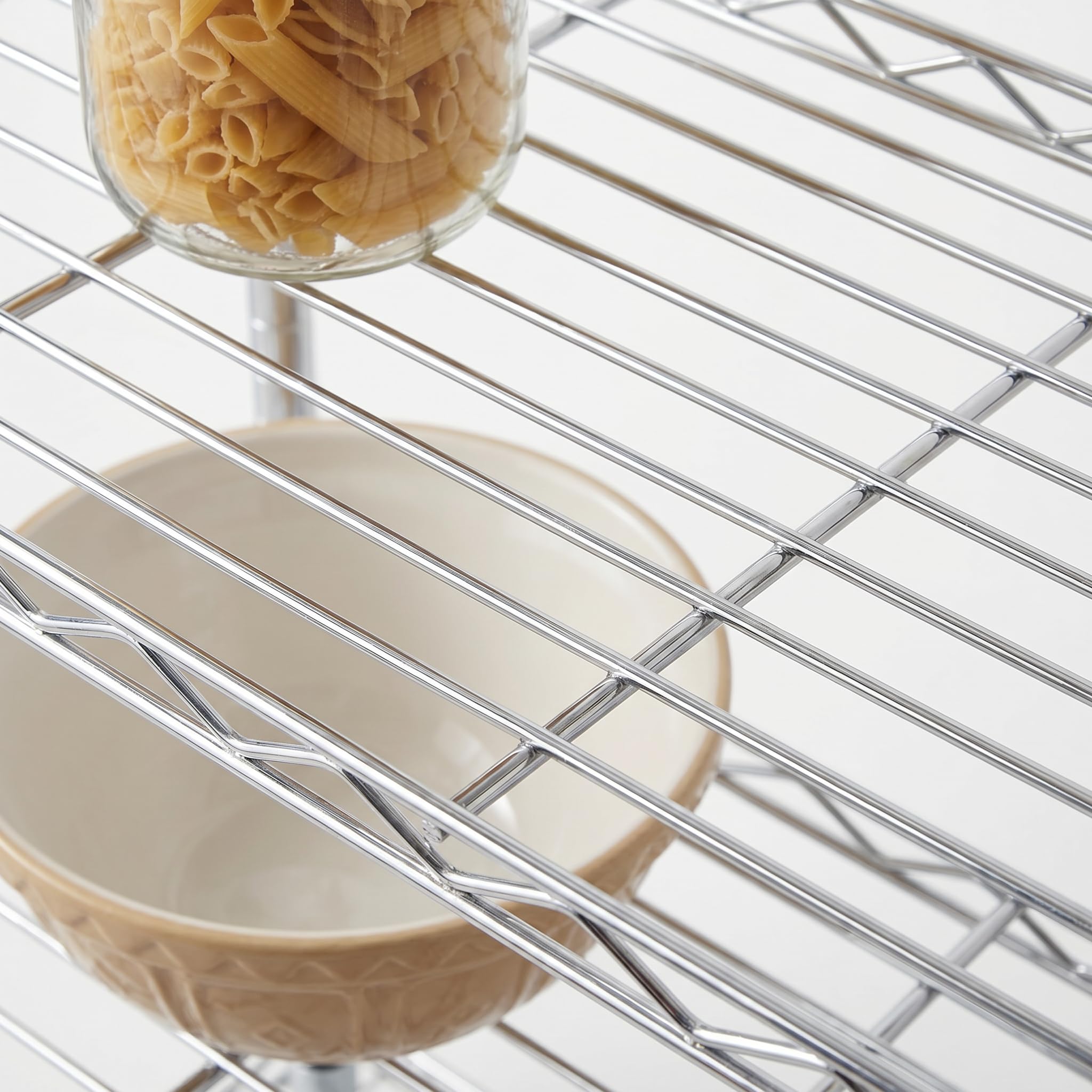 Honey-Can-Do leveling feet detail keeping shelf stable on uneven floors and preventing wobble