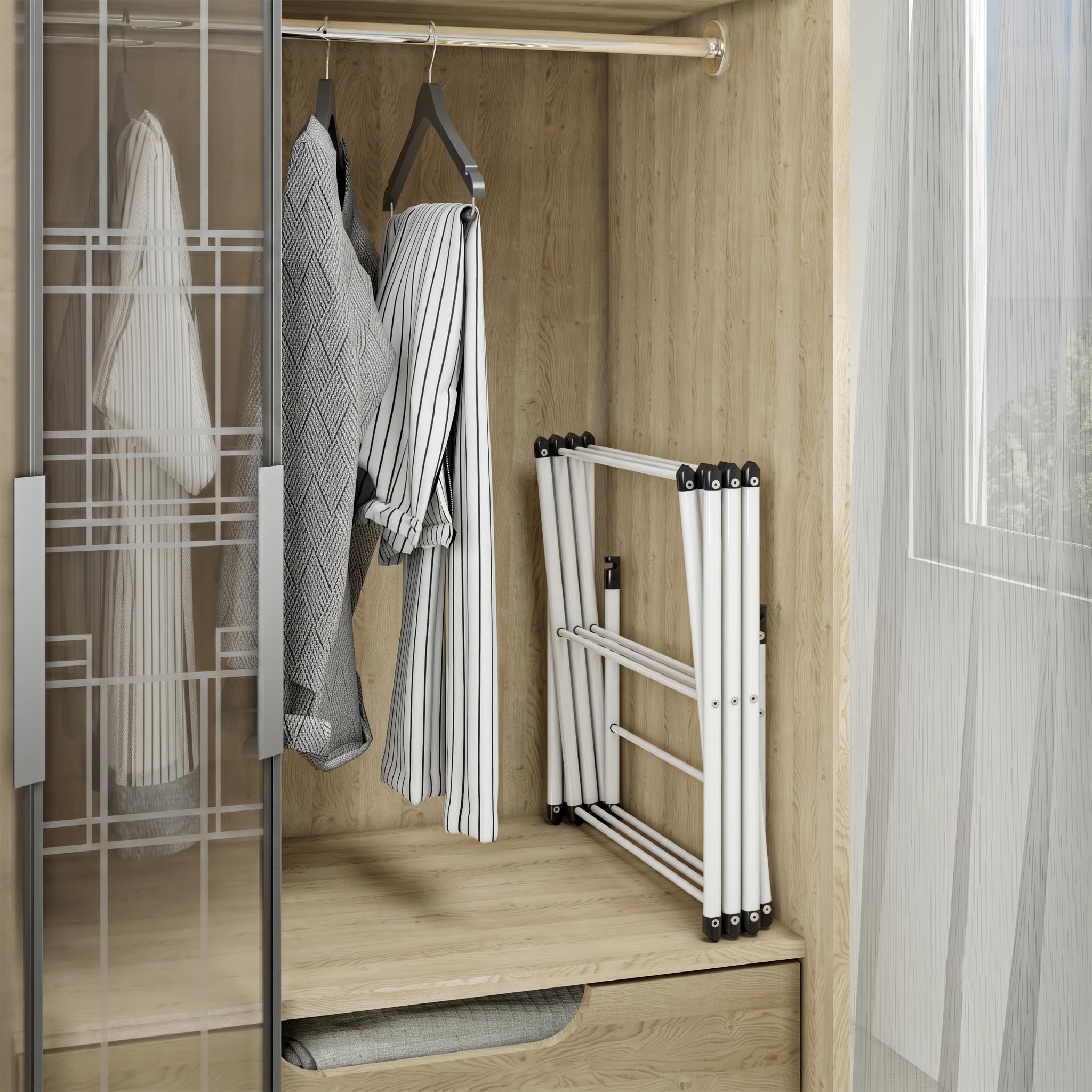Honey-Can-Do in bathroom lifestyle scene highlights convenient indoor drying
