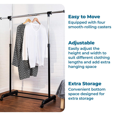 Honey-Can-Do showing extended width with extra hanging space benefit