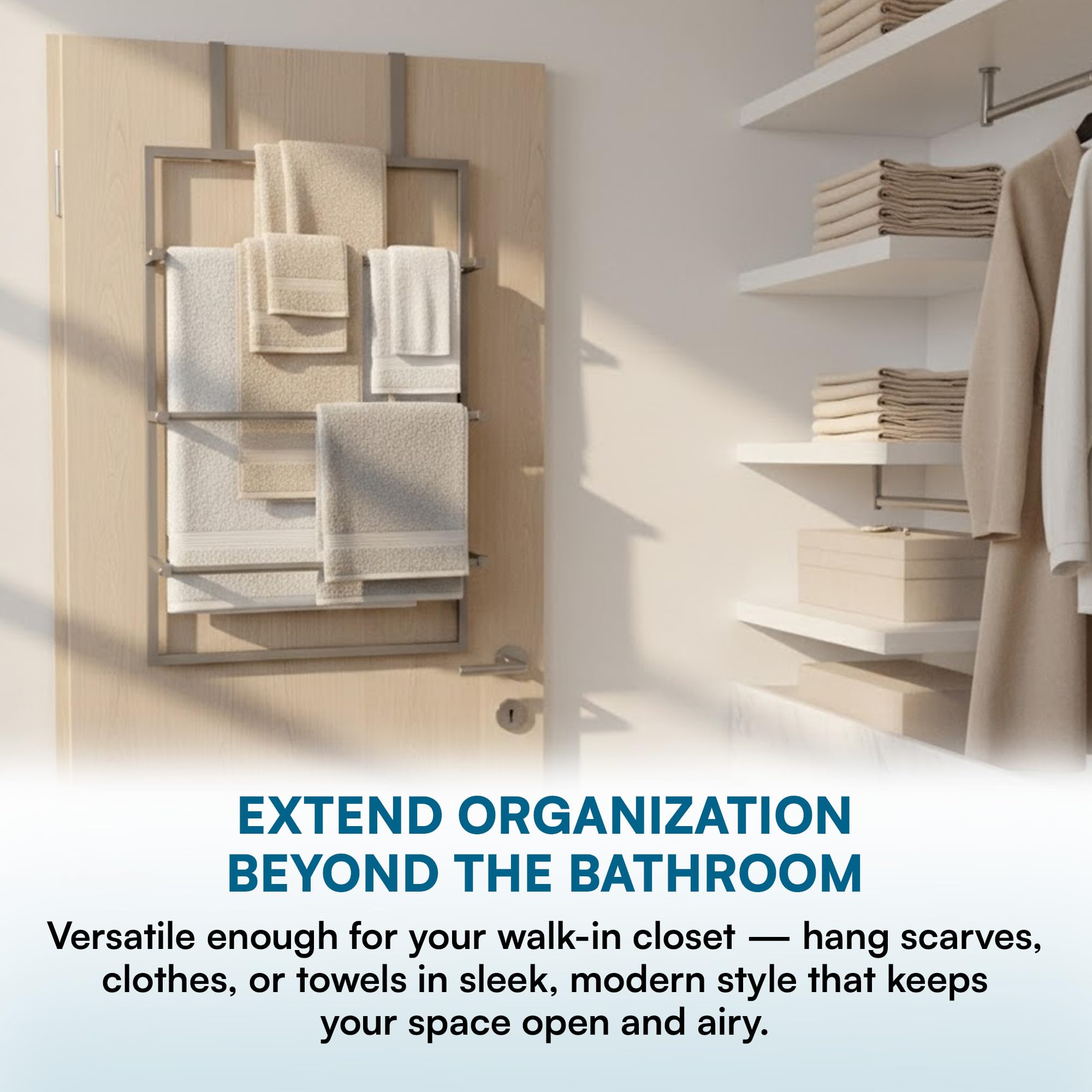 Honey-Can-Do rack on door showing scale and balanced weight distribution for safe hanging