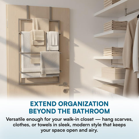 Honey-Can-Do rack on door showing scale and balanced weight distribution for safe hanging