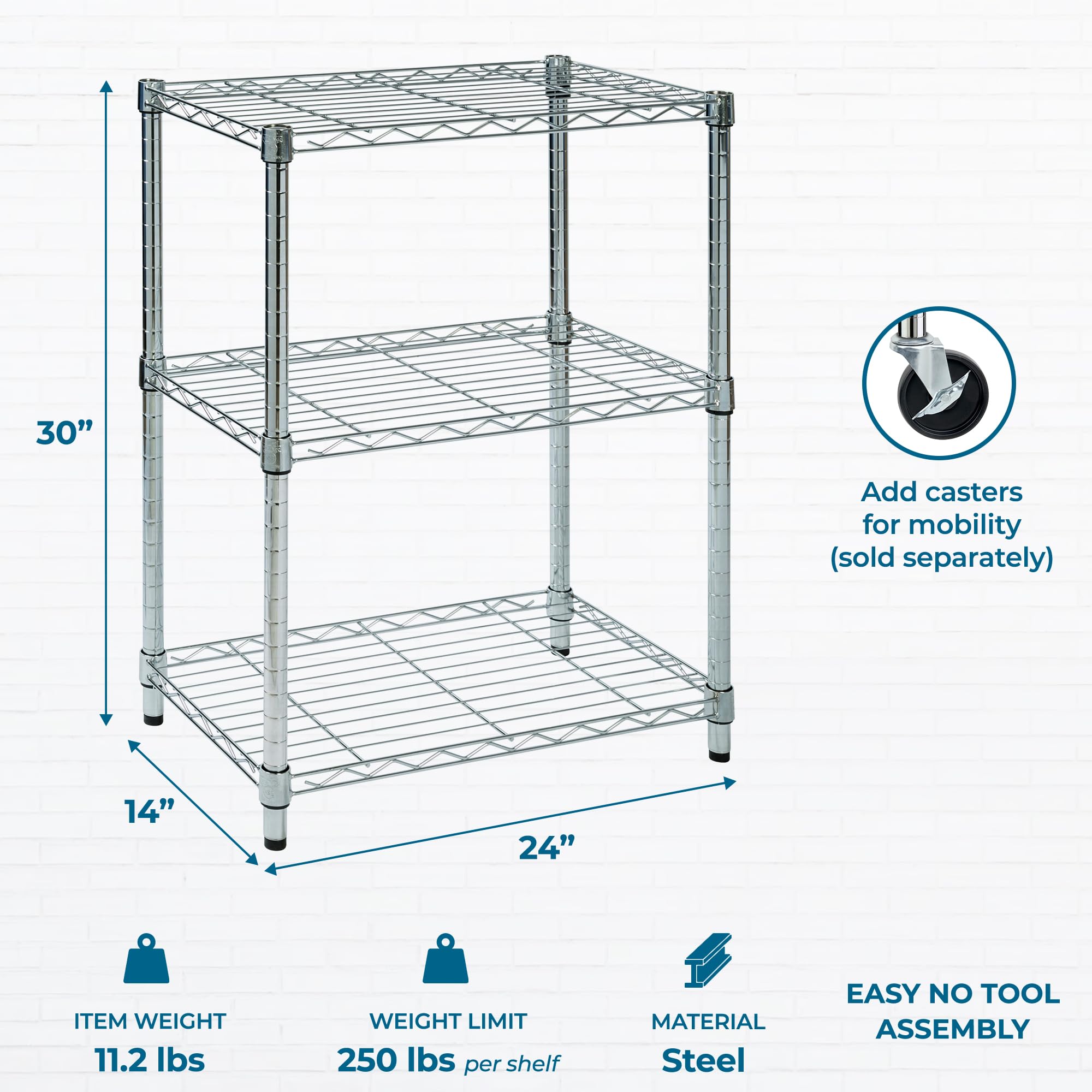 Honey-Can-Do shelf shown with blender, boxes, and cans to illustrate real-world scale
