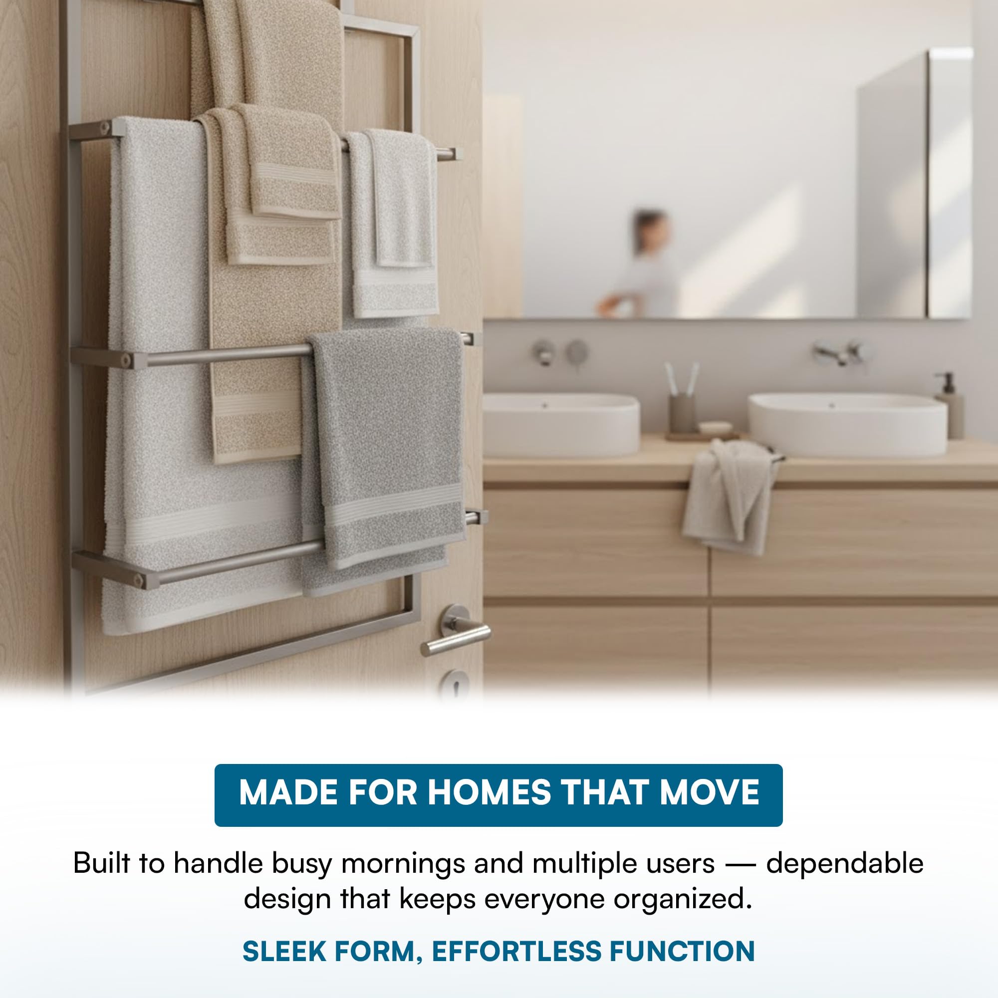 Honey-Can-Do three bars loaded with towels showing efficient vertical drying and space saving