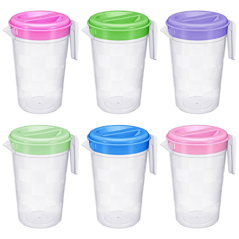 Honeydak clear pitcher set front view showing colorful lids and full set benefits
