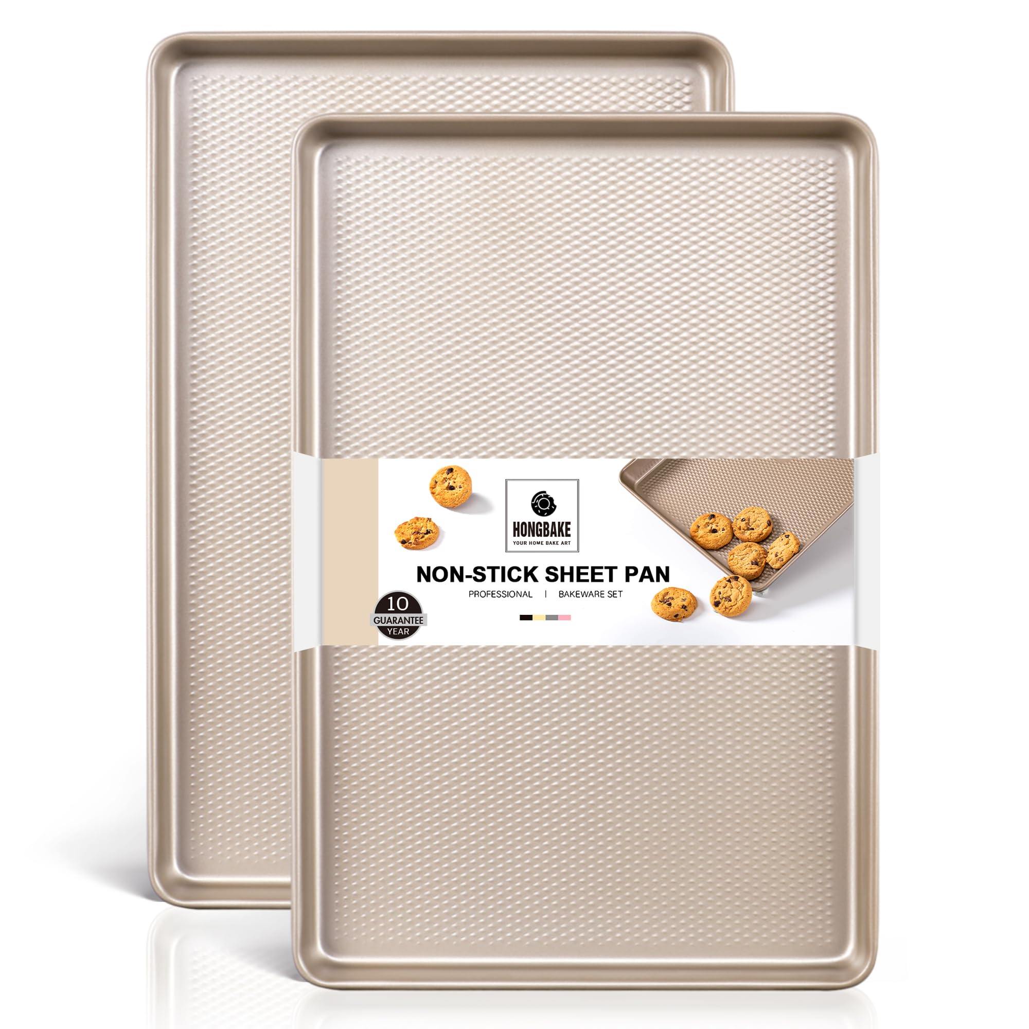 HONGBAKE front view of two pans showing durable rim and elegant finish benefits easy handling