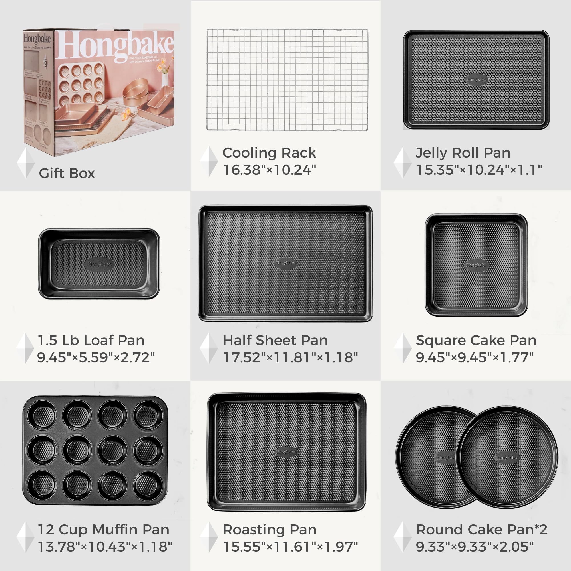 HONGBAKE loaf and square pans side-by-side showing size versatility benefit