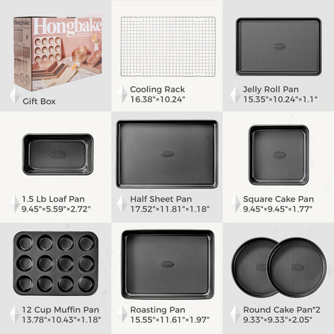 HONGBAKE loaf and square pans side-by-side showing size versatility benefit