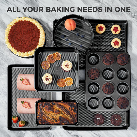 HONGBAKE muffin tin and round cake pans illustrating multi-batch baking convenience