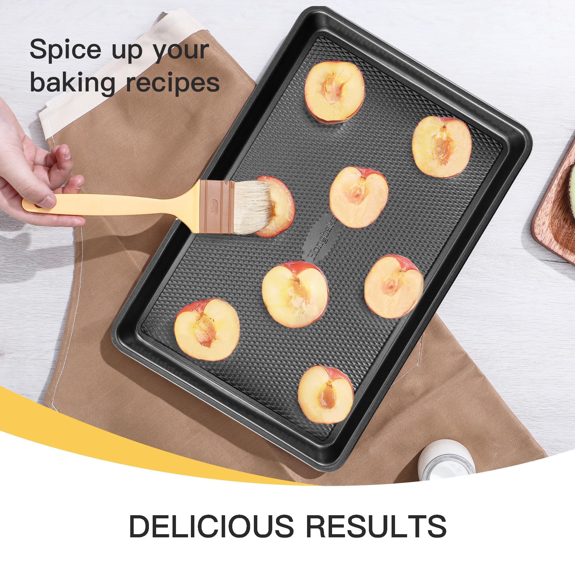 HONGBAKE packaged baking set beside ruler showing exact measurements and sizes