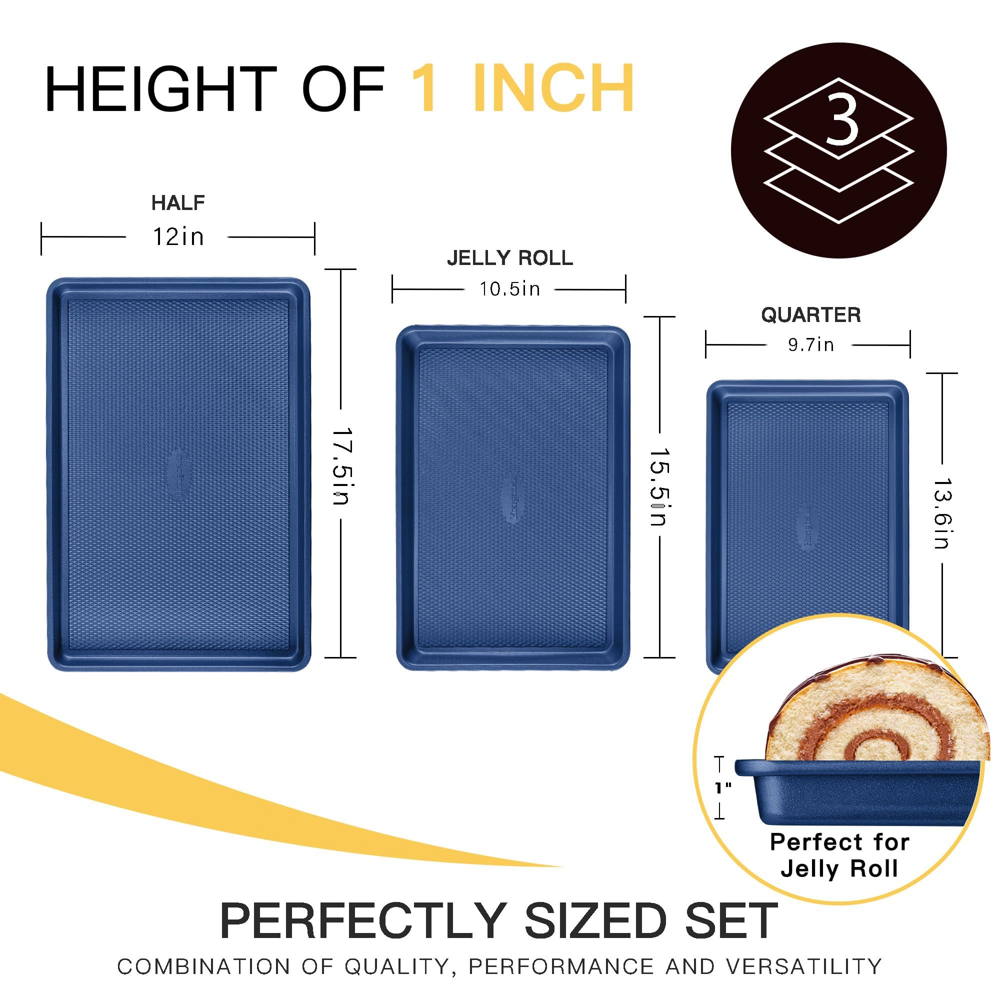 HONGBAKE medium jelly roll pan with a rolled cake demonstrating even bake