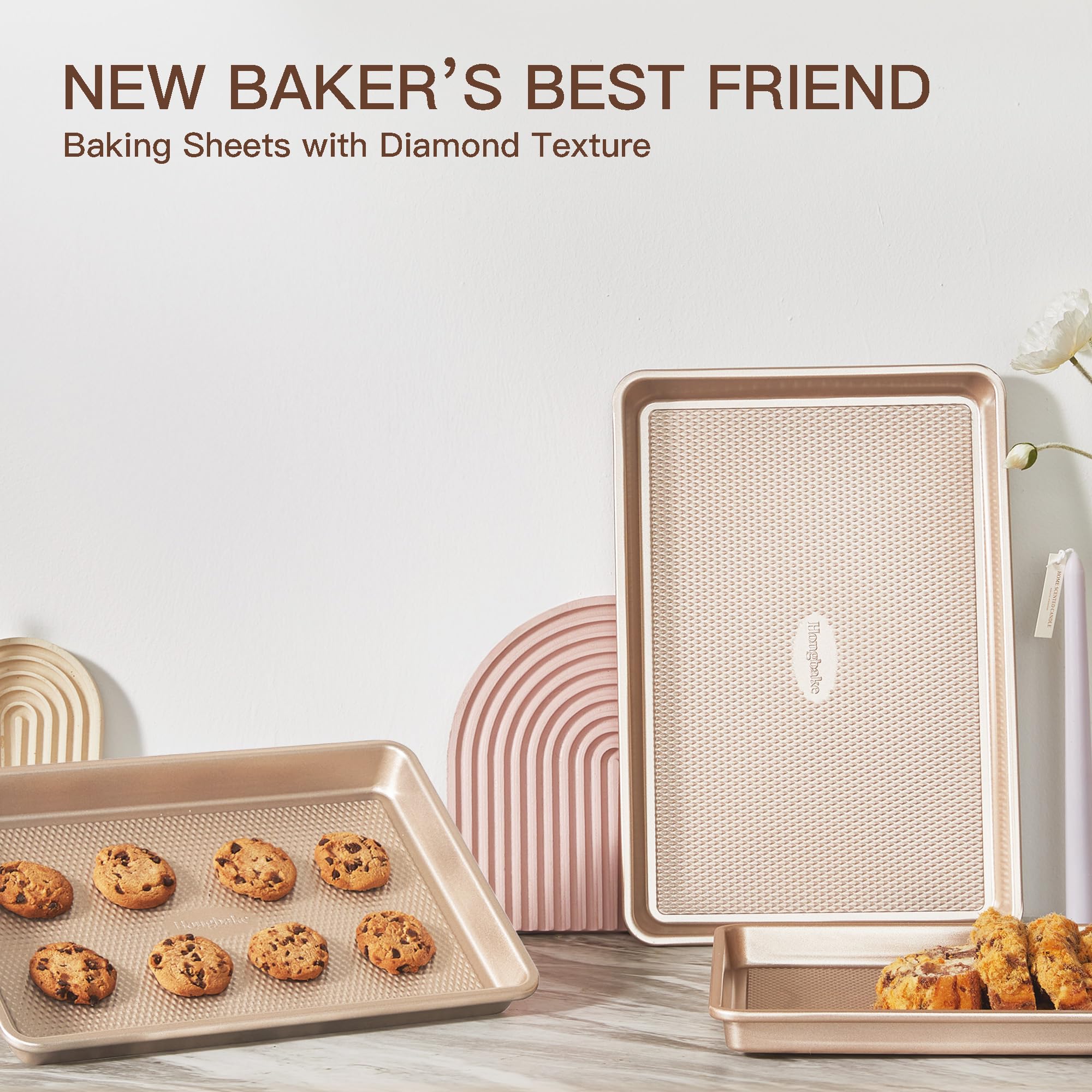 HONGBAKE three pans side-by-side showing included small medium large sizes