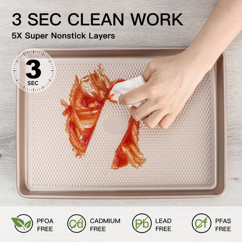 HONGBAKE pan beside ruler showing compact 15x10 scale for common oven compatibility