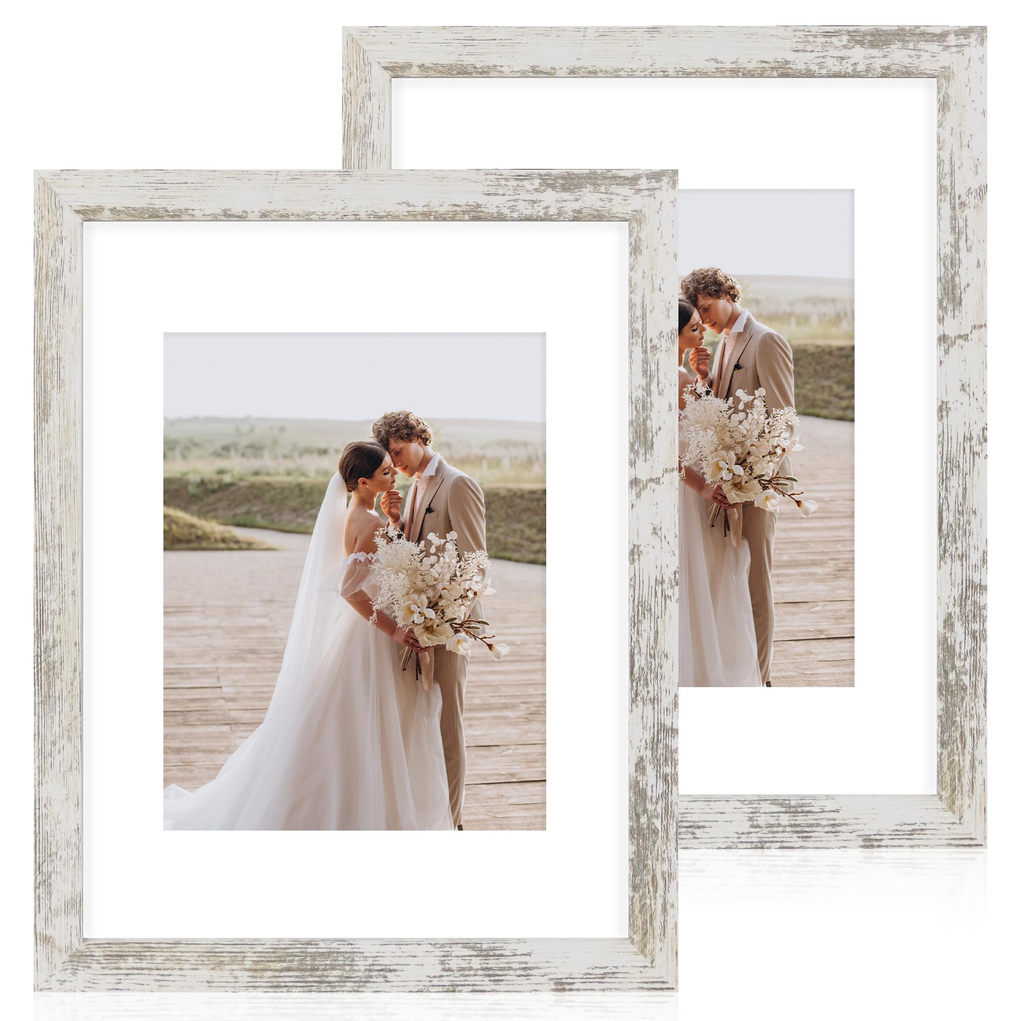 Hongkee front view of distressed white frame showing clean lines and farmhouse style benefit display clarity