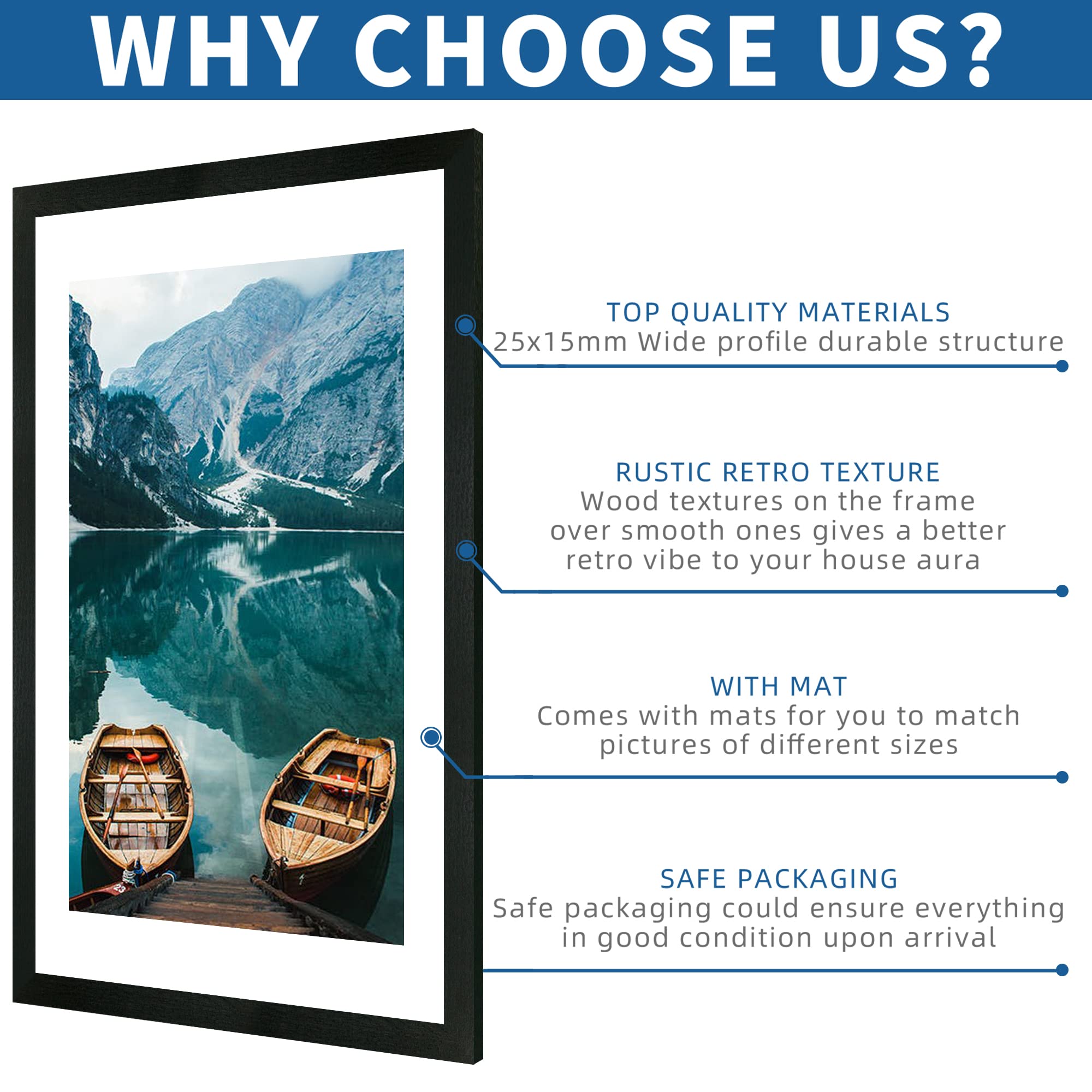 Hongkee frame displayed with mat holding 20x30 photo showing framing versatility benefit