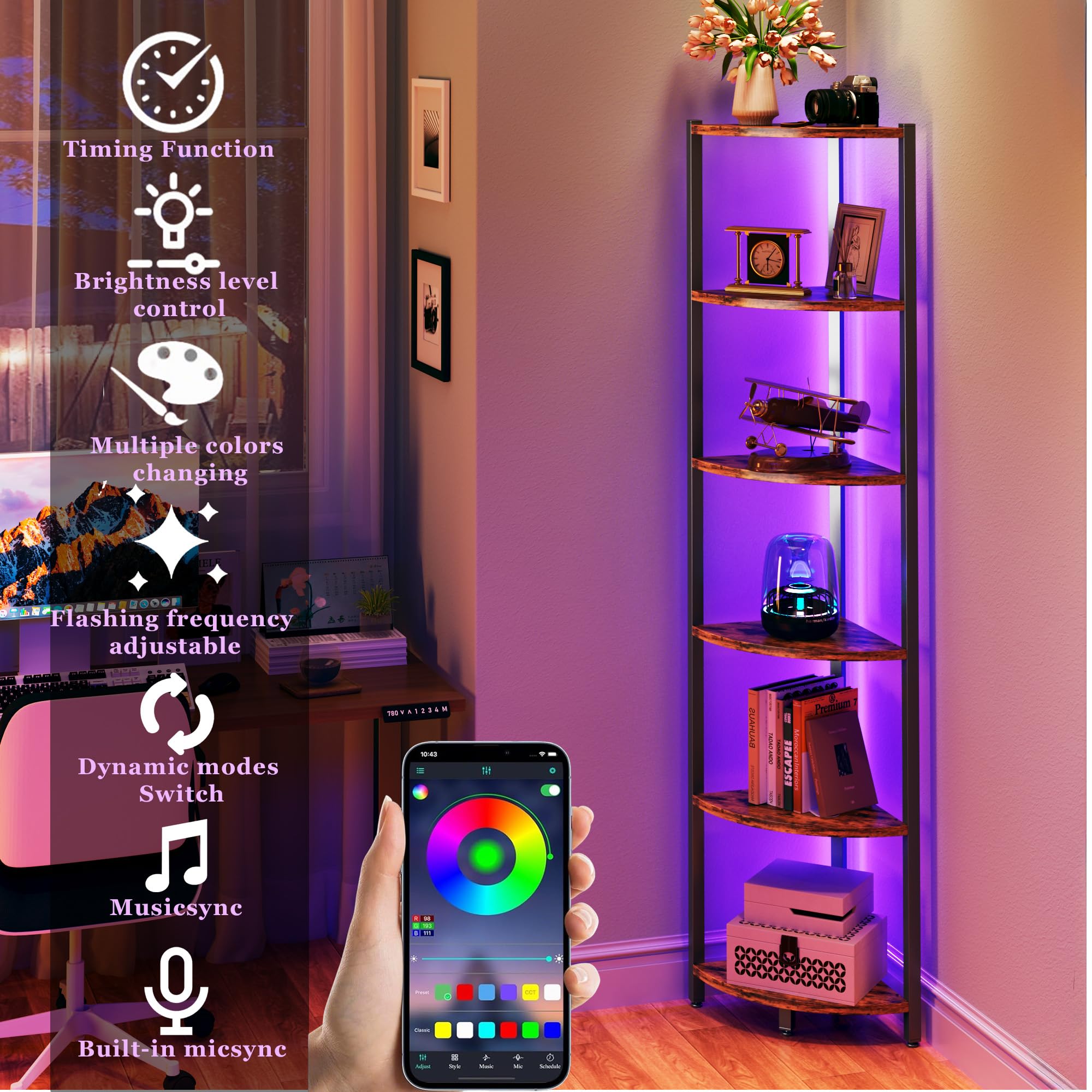 HONGOUZWL LED strip detail showing connectors and color customization benefits