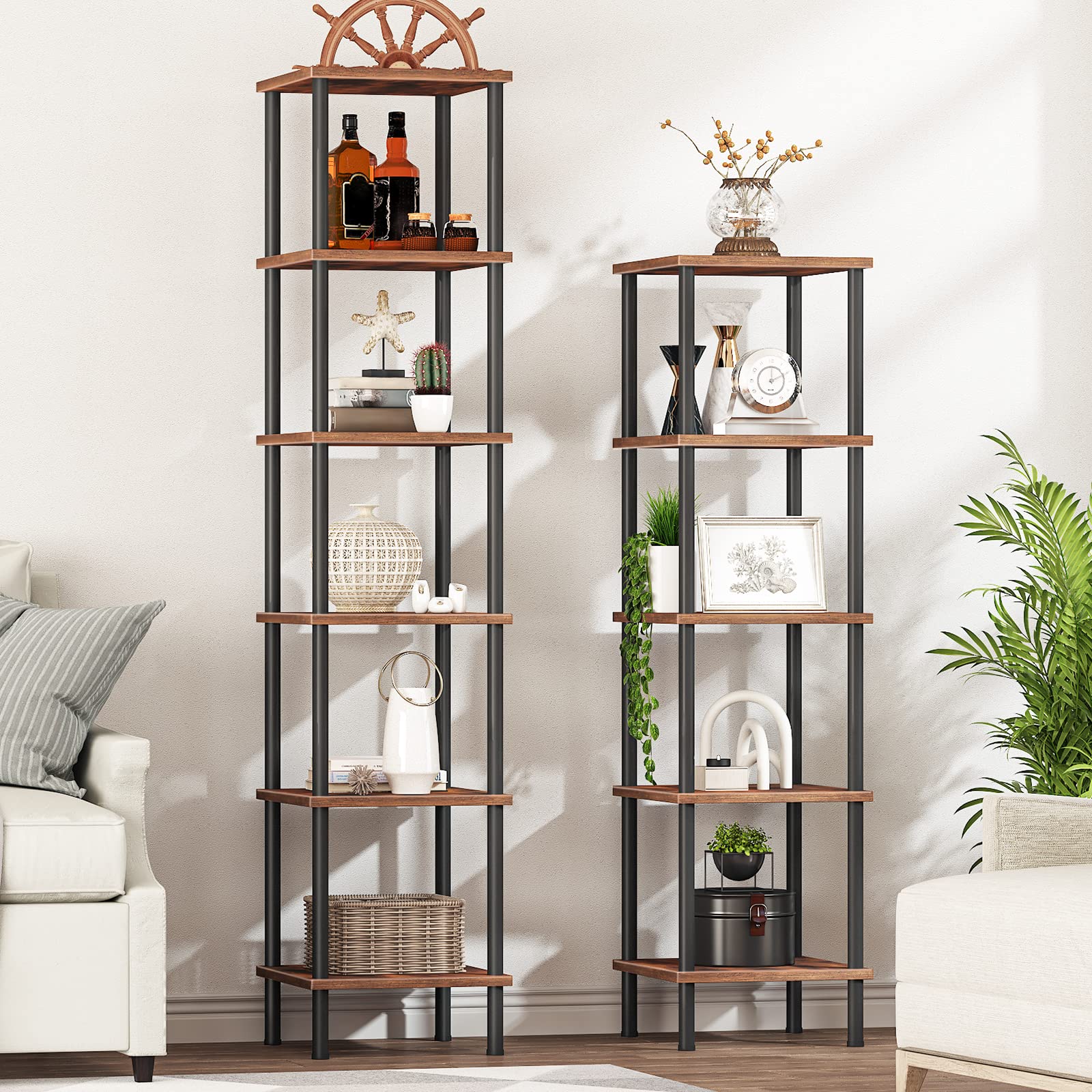HOOBRO corner shelf staged in living room showing space-saving benefit