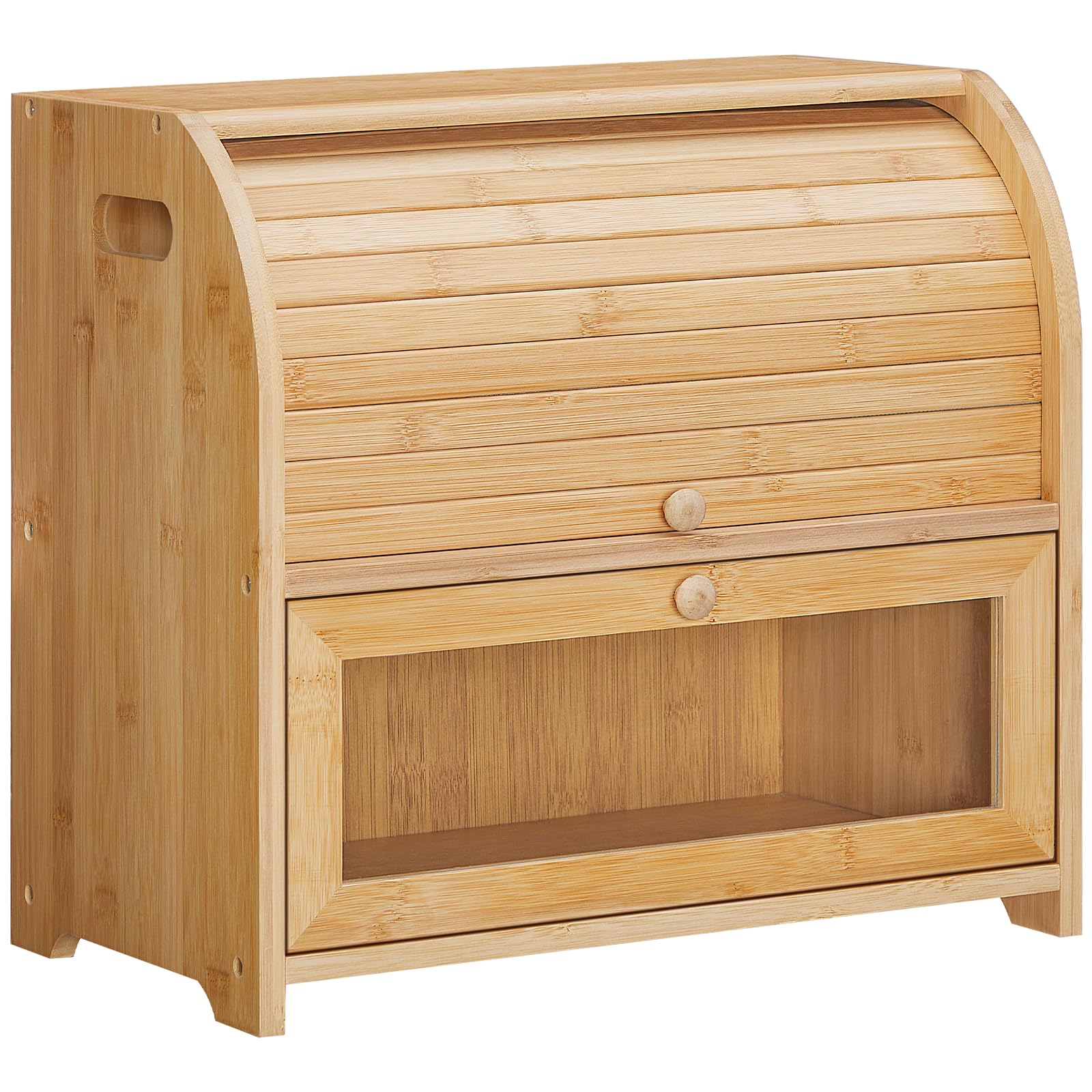 HOOBRO front view showing bamboo bread box for neat countertop storage