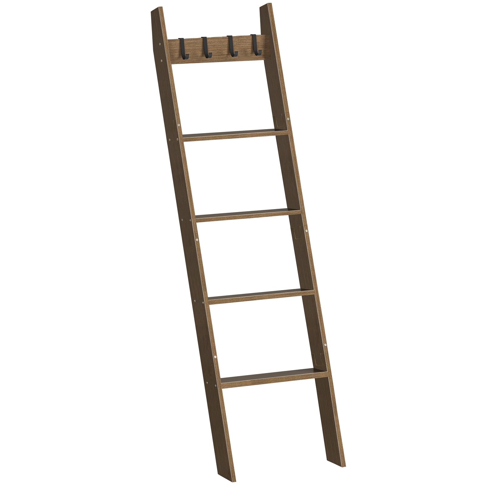 HOOBRO full view of mocha blanket ladder showing vertical storage benefit