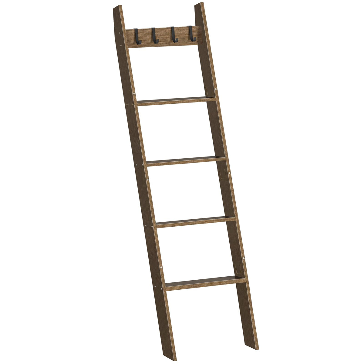 HOOBRO full view of mocha blanket ladder showing vertical storage benefit
