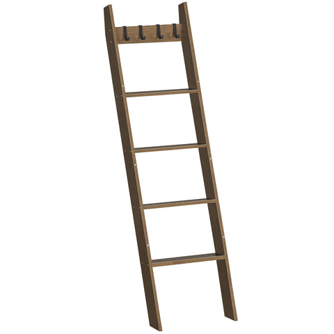 HOOBRO full view of mocha blanket ladder showing vertical storage benefit